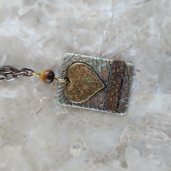 Gold and Silver Heart Necklace and Earring Set - Picture 3 of 3